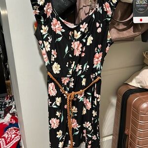 No Boundaries Black dress with yellow and pink flowers